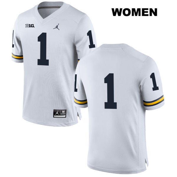 Women's NCAA Michigan Wolverines Kekoa Crawford #1 No Name White Jordan Brand Authentic Stitched Football College Jersey DA25G26LV